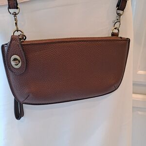 Joy Susan Vegan Dark Brown Pebbled Leather Crossbody Wristlet Clutch